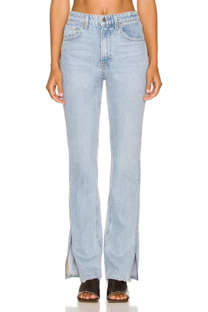 GRLFRND Harlow High Rise Boot Slit in Denim-Light