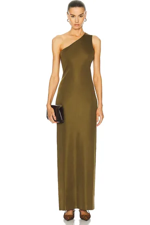 Saint Laurent One Shoulder Maxi Dress in Olive