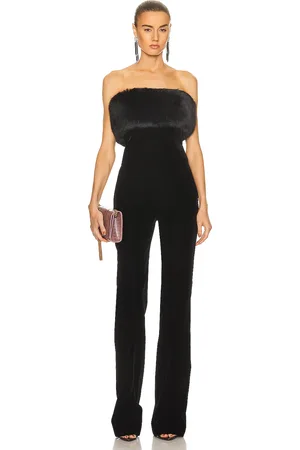Saint Laurent Strapless Velour Jumpsuit in Black