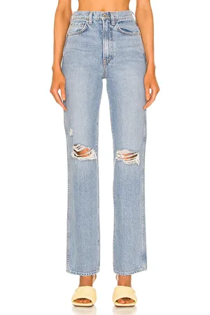 GRLFRND Sara Super High Rise Slim Straight in Denim-Light