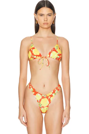 Heavy Manners Triangle Front Tie Bikini Top in Red
