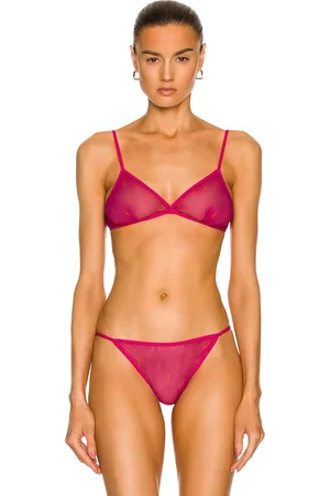 Saint Laurent All Over Logo Triangle Bra in Fuchsia