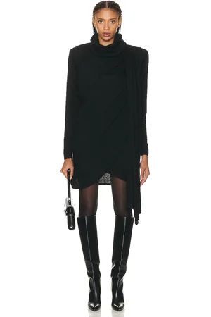 Saint Laurent Hooded Draped Dress in Black