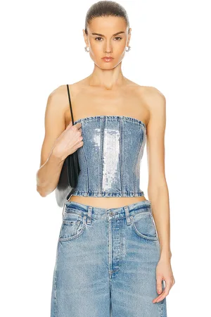 GRLFRND X Lindsi Lane Aurora Sequin Bustier in Denim-Light