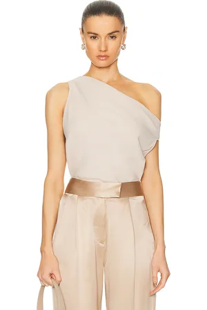 The Sei Asymmetric Cowl Top in Beige