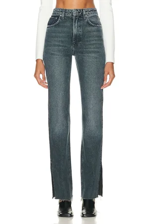 GRLFRND Harlow High Rise Boot W/ Slit Hem in Denim-Medium