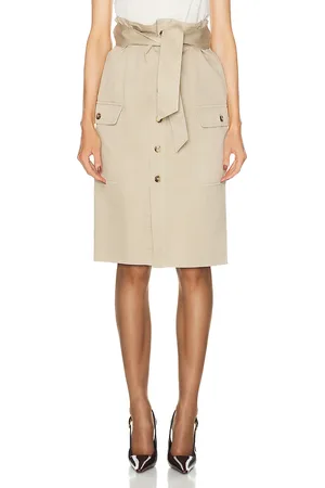 Saint Laurent Button Front Skirt in Tan