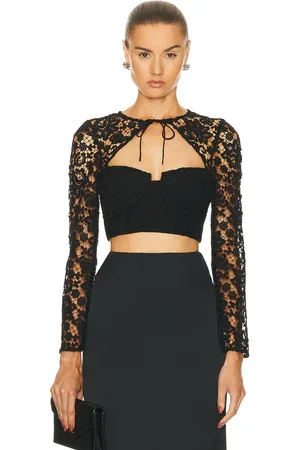 Self-Portrait Lace Tie Neck Crop Top in
