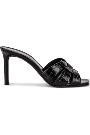 Saint Laurent Tribute Embossed Croc Mules in Black