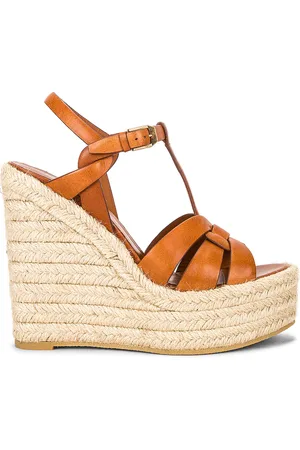 Saint Laurent Tribute Espadrille Wedge Sandals in Black