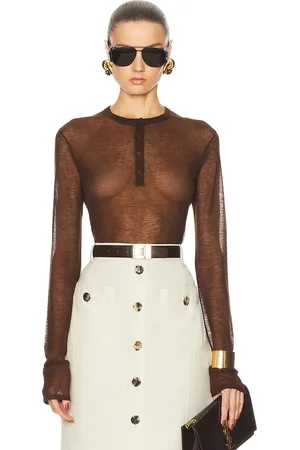 Saint Laurent Long Sleeve Top in Brown