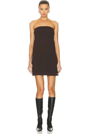Norma Kamali Strapless Tailored Terry Mini Dress in Brown