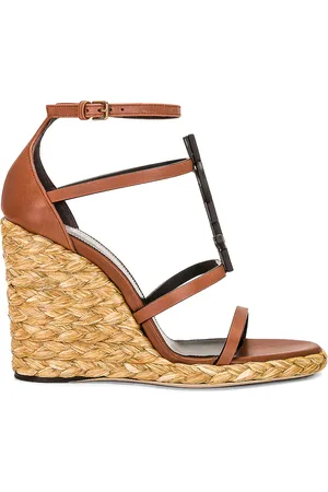 Saint Laurent Cassandra Espadrille Wedge Sandal in Brown