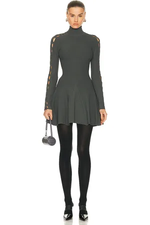 Alaïa Long Sleeve Turtlneck Dress in Grey