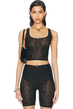 VERSACE Lace Tank Top in Black