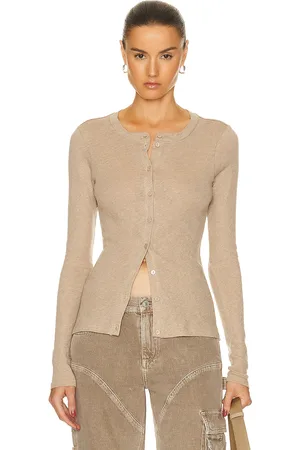 ENZA COSTA Cashmere Long Sleeve Cardigan in Beige