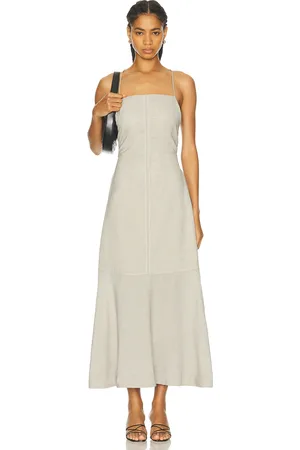 Ganni Spaghetti Strap Long Dress in Beige