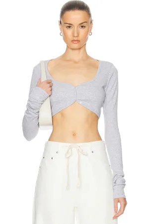 GRLFRND Rib Button Through Crop Top in Grey