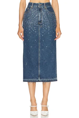 Alessandra Rich Denim Midi Skirt in Denim-Dark