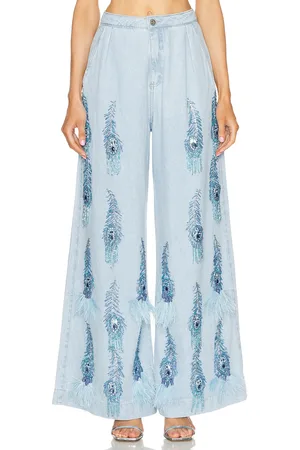 PATBO Hand-Beaded and Feather Jeans in -Light
