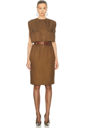 Saint Laurent Utility Midi Dress in Brown