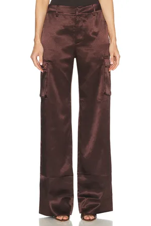 SER.O.YA Galia Satin Cargo Pant in Brown