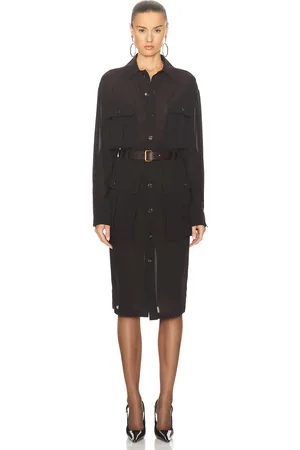 Saint Laurent Midi Shirt Dress in Chocolate