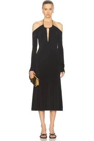Salvatore Ferragamo Cold Shoulder Midi Dress in Brown