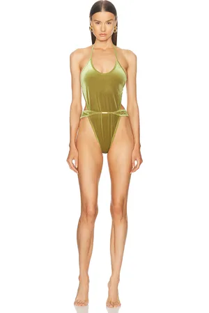 Tom Ford Velour One Piece Swimsuit in Green