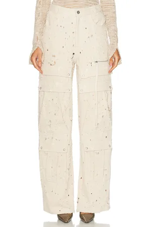 LAPOINTE Distressed Denim Ultra Cargo in Cream