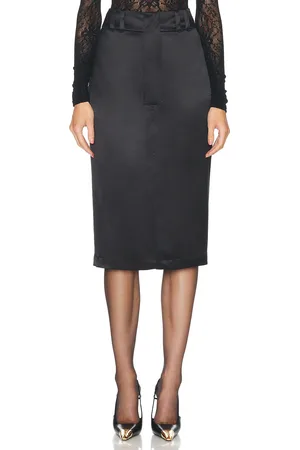 Saint Laurent Satin Pencil Skirt in Black