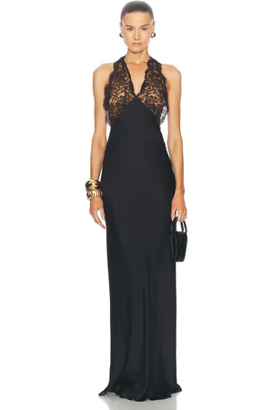 Saint Laurent Lace Bodice Long Dress in Black