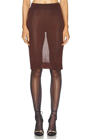 Saint Laurent Sheer Midi Skirt in Wine