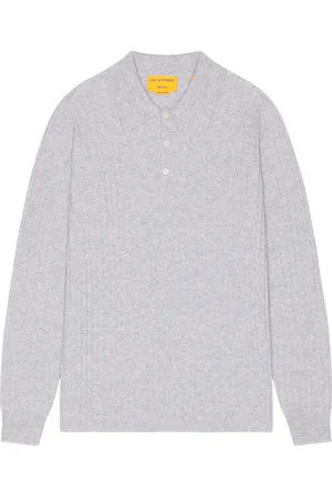 Guest In Residence Cashmere Theo Waffle Polo in Light Grey