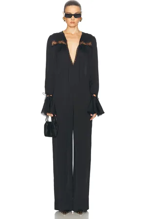 Saint Laurent Tie Front Long Jumpsuit in Black