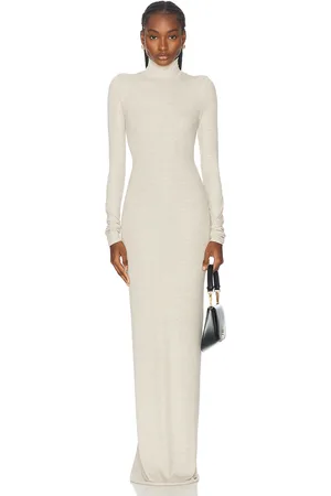 ÉTERNE Long Sleeve Turtleneck Maxi Dress in Beige