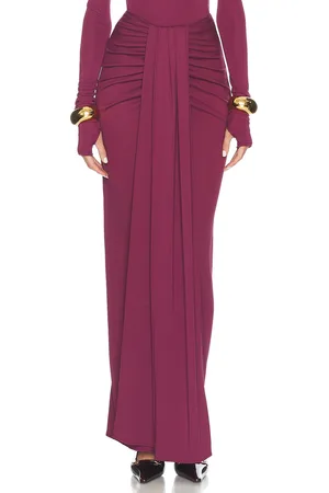 Helsa Matte Jersey Long Wrap Skirt in Wine
