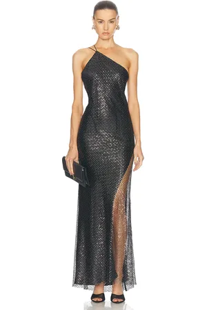 The Sei Sheer Slit One Shoulder Gown in Metallic