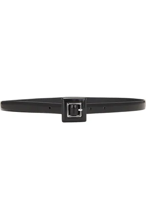 Saint Laurent Skinny Brushed Leather Belt in Black
