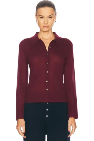 Guest In Residence Long Sleeve Cashmere Shirt in Burgundy
