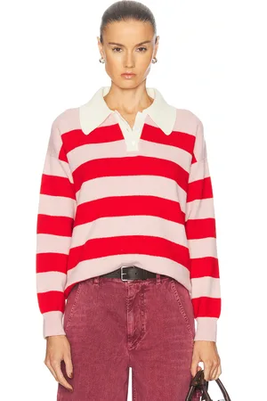&Daughter Edith Stripe Polo Sweater in Red
