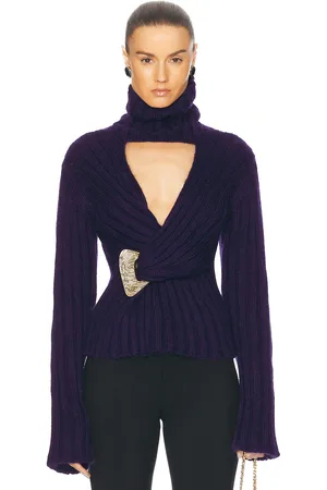AREA Twisted Turtleneck Sweater in Navy