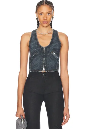 Alexander Wang Hotfix Crystal Moto Vest in Denim-Dark
