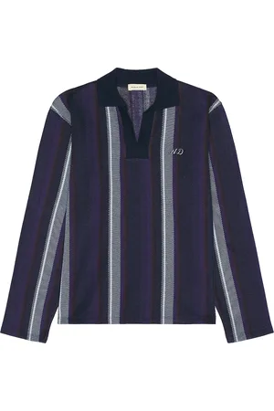 Nicholas Daley Long Sleeve Striped Polo in Blue
