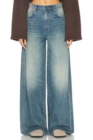 GRLFRND Luna Mid Rise Baggy Wide Leg in Denim-Medium