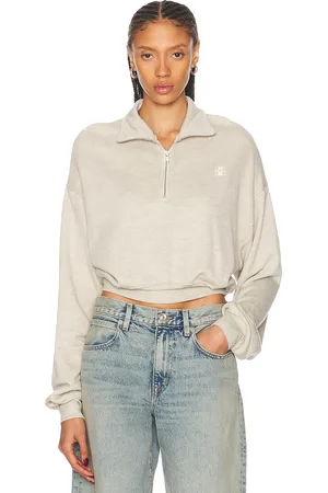 ÉTERNE Cropped Half Zip Sweatshirt in Beige