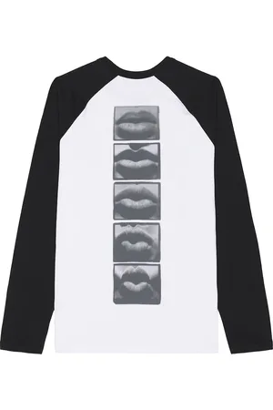 Balmain Lips Print Raglan Long Sleeve T-Shirt in White