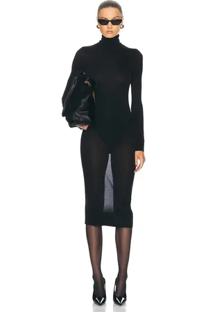 Saint Laurent Long Sleeve Midi Dress in Black