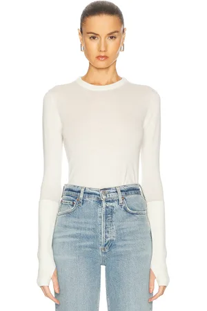 ENZA COSTA Fitted Cuffed Long Sleeve Crewneck Sweater in