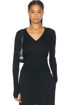 ENZA COSTA Fitted Cuffed Long Sleeve V-Neck Sweater in